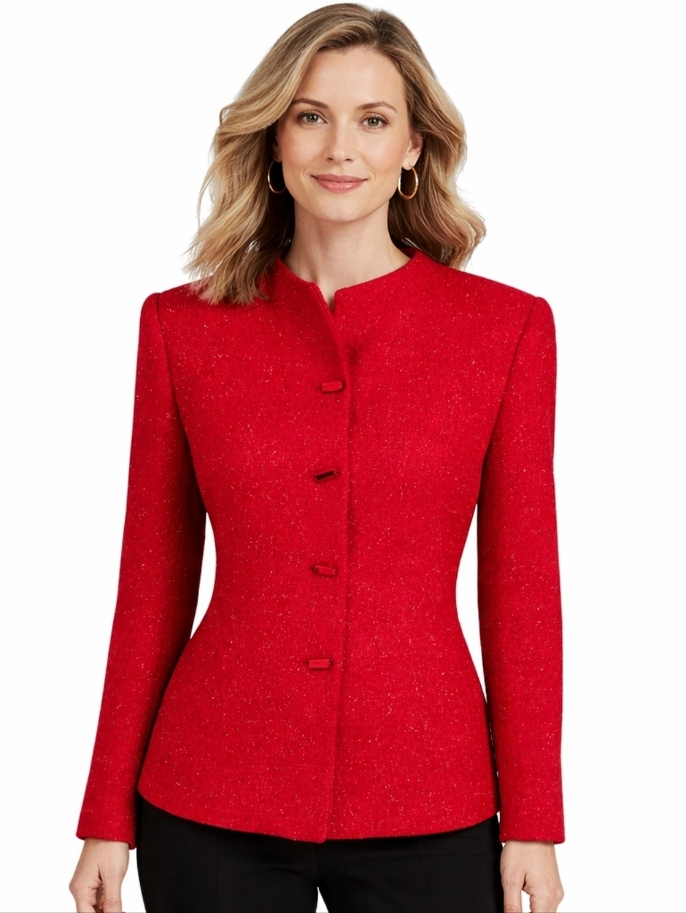 Kasper ASL Blazer Size 6 Red Silver Sparkle Eyelash Side Slip Pockets Lined